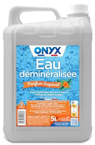Onyx - Eau Déminéralisée - Fer à Repasser, Lisseur à Vapeur, Décolleuse à Papier Peint, Auto - 100% d’Ingrédients d’Origine Naturelle - Fabrication Française - 5L - Parfum Tropical