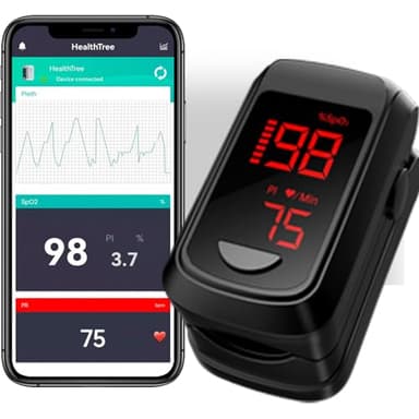 Oxymetre De Doigt Professionnel avec Bluetooth, HOLFENRY Saturometre Oxymetre Oxymètres de Pouls avec 2 piles AAA et Affichage LED pour La Surveillance de la SpO2 et de La Fréquence Cardiaque(Noir)
