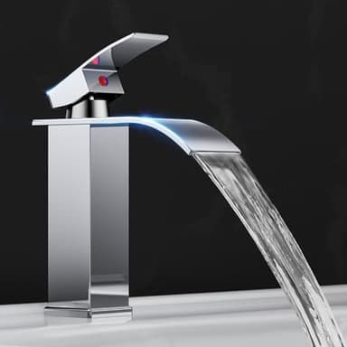 Robinet Salle de Bain,Mitigeur Lavabo Cascade en Acier Inoxydable,Mitigeur en Laiton,Eau Chaude et Froide Disponible,Economiseur d'eau, chromé (Comprend un tuyau de 60 cm)