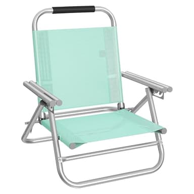 SONGMICS Chaise de Plage, Pliante, Portable, Dossier Réglable sur 4 Niveaux, avec Accoudoirs, Respirante et Confortable, Chaise d'Extérieur, Vert GCB065C01