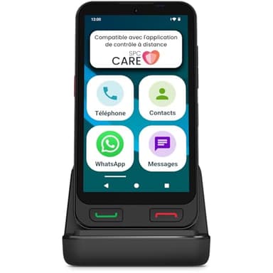 SPC Zeus 2 + Coque | Smartphone pour Seniors Compatible avec app Gestion et localisation à Distance | Mode Facile, Boutons physiques, icônes XXL | 5”, Dual Cam, 64GB | Station de Charge, Bouton SOS
