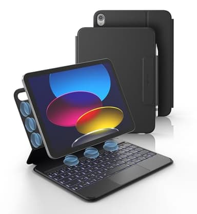 Dexnor Coque Clavier pour iPad 11ème Génération (A16) 11" 2025/10ème Génération 10.9" 2022, Magnétique Ultra-mince Détachable avec Multi-touch Trackpad Rétro-éclairé Porte Crayon, Français AZERTY Noir