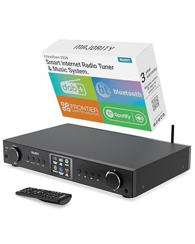 Radio Internet Dab FM WiFi Bluetooth |Tuner Dab pour Chaine HiFi avec Spotify Connect | Tuner HiFi avec Plus de 90 présélections, écran LED Couleur | USB, AUX, RCA | Majority Fitzwilliam 2024 (Noir)