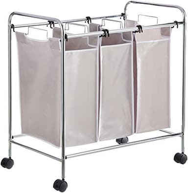 Amazon Basics Panier à linge avec 3 compartiments de tri, Rectangulaire, Capacité de 135 litres, Blanc , 78 x 46 x 86 cm