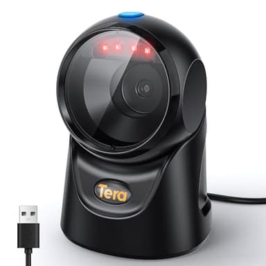 Tera Lecteur de codes-barres omnidirectionnel : lecteur de code QR 1D 2D mains libres USB filaire angle réglable, Plug and Play pour point de vente, supermarché, entrepôt, magasin de détail, hôpital