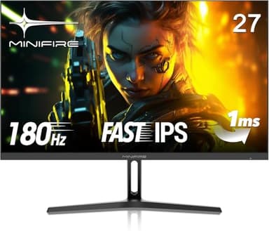 Minifire Ecran PC Gaming 27 Pouce, 180Hz, 1ms, AdaptiveSync, Moniteur IPS, FHD, sRGB 110%, 2xHDMI 2.0/1xDP 1.4 Ports, BluelightShield, Lunette Ultra-Mince VESA 100x100mm (MFG27F2)