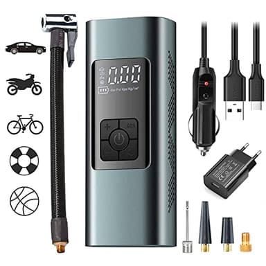 Compresseur à Air Portatif, 6000mAh Mini Pompe à Air Électrique, 150PSI Pompe a Velo Electrique, Compresseur avec Affichage Numérique Lumière LED et Port C USB pour Pneus de Moto, Voiture, Velo, etc