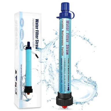 DeFe Filtre Eau Personnel 2000L Système de Filtration d'eau Élimine 99,9% des Bactéries Filtre à 0,01 Microns Paille Eau Potable pour Randonnée Voyage Backpacking Camping Survi (Bleu 1 Pack)