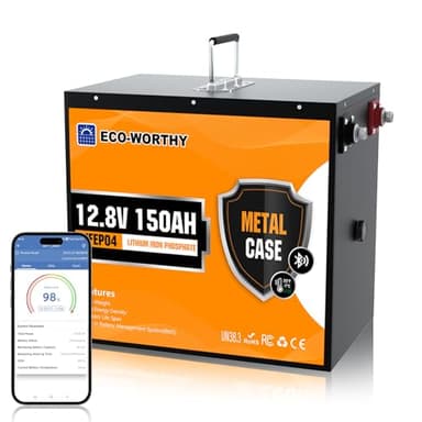 ECO-WORTHY Bluetooth Batterie lithium 12V 150Ah avec protection basse température,1920Wh LiFePO4 12V 150Ah Bluetooth,Batterie LiFePO4 pour camping-car