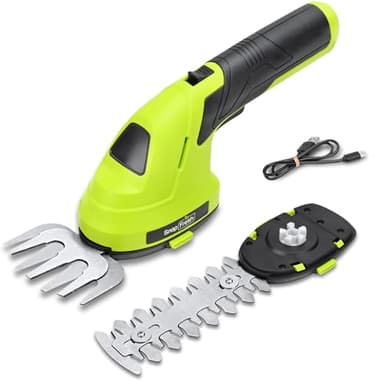 SnapFresh Taille Haie sur Batterie Coupe Bordure 4V Cisaille à Gazon Taille-Herbes sans Fil 2 en 1 avec 2 Lames et Chargeur - Autonomie: 60 Min, Longueur de Lame: 122mm(Arbustes) / 84mm(Herbe)