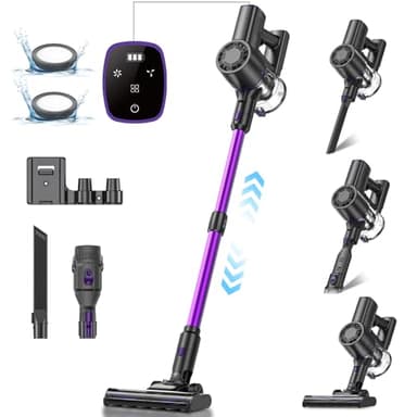 Vexilar Aspirateur Balai sans Fil V8PRO, Aspirateur sans Fil Puissant 35Kpa, 40 Min d'Autonomie, Écran LED, Filtration Cyclonique 4 Étapes, Aspirateur Balai pour Sols Durs/Tapis -Violet