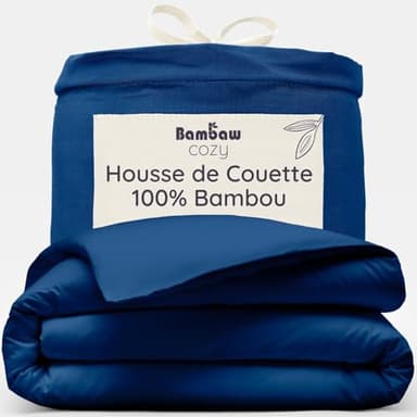 Bambaw Housse de Couette en Bambou 220x240 cm, Drap en Fibre de Bambou, Housse de Couette Douce et Rafraichissante, Drap Hypoallergénique, Anti Acarien et Durable, pour 2 Personnes (Bleu Marine)