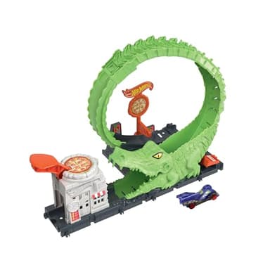 Hot Wheels Coffret Looping Attaque de l’Alligator avec 1 Voiture, Piste réglable Compatible avec Les Autres Coffrets, looping Alligator et pizzéria, Jouet Enfant, Dès 4 Ans, HKX39