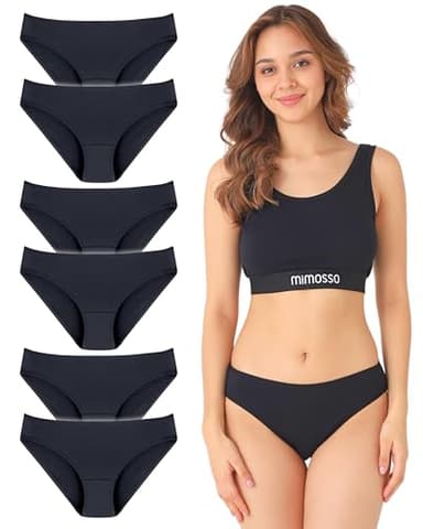 mimosso Lot de 6 slips en coton respirant pour femme - Sous-vêtements pour femme sans taille élastique - Sous-vêtements en coton bio certifié GOTS et Oeko-Tex (Taille XS à 3XL), Noir , M