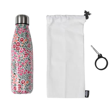 COOK CONCEPT - KA4650, Coffret Bouteille Isotherme Fleurie avec Mousqueton Amovible en Acier Inoxydable, 500 ml, Dimensions : 25.2 x 6.5 x 6.5 cm, Couleur : Métal