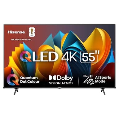 Hisense Smart TV 55 Pouces 55E7NQ QLED 4K UHD Téléviseur, Dolby Vision Atmos, Mode Sport IA MEMC, HDR, VIDAA avec Youtube, Netflix, Disney+, Canal +, Commande vocale Alexa