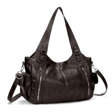 Generisch Generish Sac à main pour femme - En cuir souple - Grand sac de shopping - Uni - Vintage - Marron - Pour le travail, l'école, les voyages, marron foncé, 40 x 25 x 15 cm