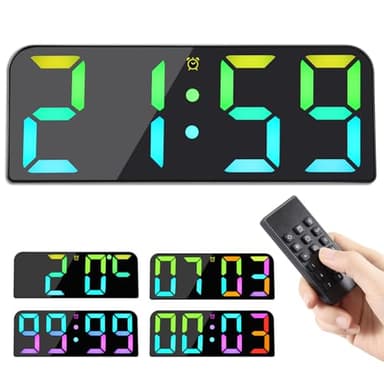 Koolertron Horloge Murale Numérique LED avec Télécommande Date et Température Rebours Horloge Digitale Murale pour Salon Cuisine Bureau Salle de Classe Gymnase (Couleur)