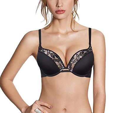 Soutien-gorge épais rembourré push-up avec armatures et dentelle - Noir - 85B