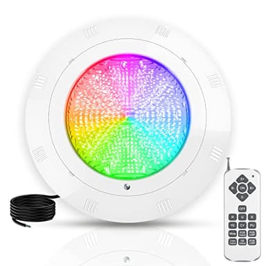 38W LED Piscine PAR56 Étanche IP68 Lampe Piscine RGB LED Submersible Lumière 12V DC/AC Projecteur de Pisciner Angle de faisceau 120° avec Télécommande 5 couleurs réglables 12 modes d'éclairage