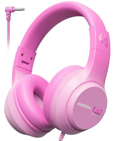 awatrue Casque Audio Enfant, 74/85/94dB Volume Sécurisé Casque Filaire Enfant, Son Stéréo, Pliable, 3.5 mm Jack Over Ear Casque pour Enfants pour Ipad/Voyage/Tablette/Téléphone (Rose)
