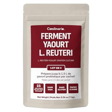 Coolinario L Reuteri Ferment Lactique Yaourt (5 Sachets de 1.5g) Cultures Vivantes pour Yaourt Maison | Crémeux, Épais & Savoureux | Sans OGM, Sans Conservateurs, Sans Gluten