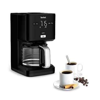 Tefal Cafetière filtre Programmable 24h, Capacité 1,25 L, Ecran numérique intuitif, Extraction parfaite, Douchette extra-large, Système anti-goutte, Smart'n Light CM600810, Noir