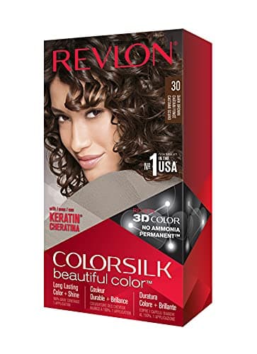 Revlon Colorsilk Beautiful Color Coloration Permanente Des Cheveux Avec Technologie Au Gel 3D Et Kératine, Teinture Avec Couvrance à 100% Des Cheveux Blancs, 30 Châtain Foncé