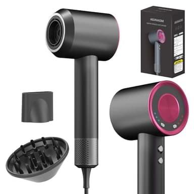 AIUNAOM Sèche-Cheveux Ionique Professionnel 150 000 RPM – Seche Cheveux Silencieux Léger avec Diffuseur Cheveux Bouclés, Moteur Brushless, 4 Températures, 3 Vitesses, Accessoires Magnétiques