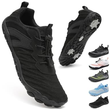 ZDQ Barefoot Shoes Chaussures Pieds Nus Minimalistes Homme Femme Respirantes Légères Semelle à Chute Zéro Antidérapant Confort Sneakers Trail Marche Sport Fitness Randonnée Noir 41