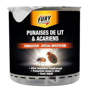 FURY - Fumigateur punaises de lit & acariens - Diffuseur spécial infestation - Effet immédiat - Protection jusqu'à 25m² - Sans gaz propulseur - Sans traces - Fabrication Française