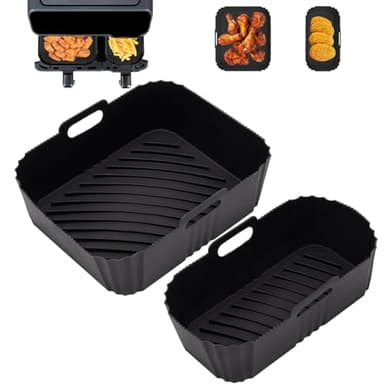 2 Pièces Moule Silicone Air Fryer pour Moulinex Easy Fry Dual EZ9018 5,2/3,1 L, Air Fryer Accessoires pour Philips Dual Basket Airfryer série 3000, Moule Airfryer Réutilisable Plat (9018)