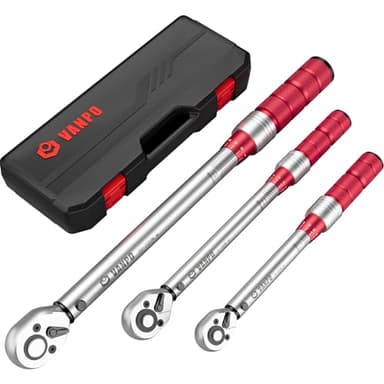 VANPO Clé Dynamométrique 1/4" & 3/8" & 1/2", 3 Pièces Kit D'entretien pour Vélo Moto y Auto, Clé Dynamométrique 5-25Nm, 5-60Nm, 20-220Nm, Précision ±3% avec 72 Dents Tête à Cliquet Réversible