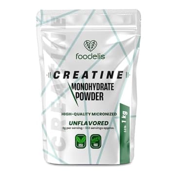 Foodelis Créatine Monohydrate en Poudre 1 kg – 100% Créatine Monohydrate Micronisée – Nature, Sans Additifs