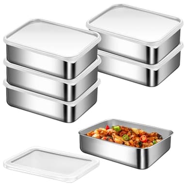 HOMURY Lot de boîtes de conservation Meal Prep : 6 pièces de boîte à pain en acier inoxydable avec couvercle 500ml, récipients de congélation, boîtes de conservation avec couvercle, boîtes de