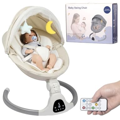 Balancelle électrique pour nourrissons, avec télécommande Bluetooth, fonction de synchronisation et 10 musiques, 5 vitesses de balancement, 3 positions de siège, pour garçon et fille, (Lvory Blanc.)