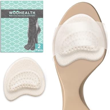 WOOHEALTH Lot de 2 paires de coussinets métatarsiens pour femme, coussinets pour avant-pied pour névrome de Morton, callosités, métatarsalgie et soulagement de la douleur à l'avant-pied (beige)