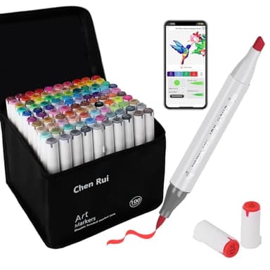 AEDAGA 100 Couleurs Feutre a Alcool avec App Gratuite, Feutres Coloriage à Doubles Pointes (Pinceau et Biseautée) pour Adultes et Enfants, Marqueur à Alcool pour Peinture, Croquis et Dessin