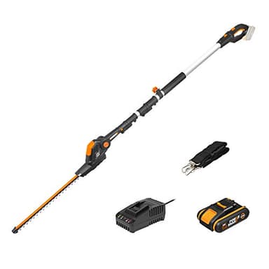 WORX 18V (20V Max) Taille Haie Télescopique sans Fil - Lame de 45 cm - ⌀16 mm, PowerShare, Coupe avec Longue Manche 1,8-3,2m Tête de Scie sur Perche - Léger et Ergonomique - WG252E