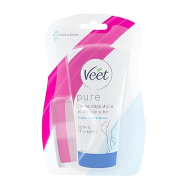 Veet Pure - Crème Dépilatoire Sous la Douche Corps et Jambes - Peaux Sensibles - Sans Odeur d'Amoniaque - 150 ml