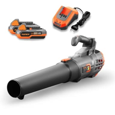 Souffleur de Feuilles Batterie FUXTEC FX-E1LB20 20V sans Fil Set avec 2 Batteries 2Ah et Chargeur 1A, pour Les Feuilles mortes dans Le Jardin, Le Trottoir et l'allée - Silencieux - jusqu'à 38m/s