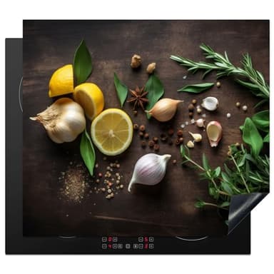 KitchenYeah© Protection Plaque Induction 60x52 cm Protege Deco Cuisine Cache Protège De Cuisson Accessoire Épices - Citron - Fruits - Impression sur bois
