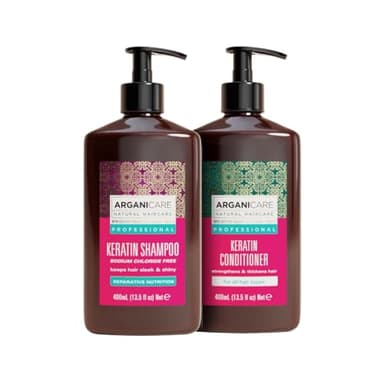 ARGANICARE | Coffret Duo Kératine | Shampoing + Après-shampoing Lissants | Cheveux Abîmés ou Traités | Douceur & Brillance | 2 x 400 ml