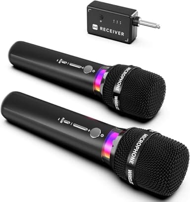 ECHOMUSSY Micro sans Fil, Double Microphone Rechargeable avec Connexion par Puce Individuelle et Voyants LED, Autonomie de 40h, Portée de Réception de 60m, Micro Karaoke pour Le Chant.