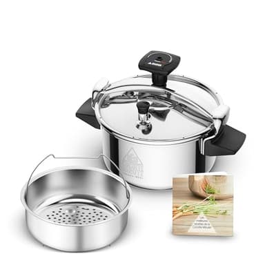 SEB Authentique Eco, Cocotte-minute 4,5L, 1 à 4 personnes, Induction, Cuisson plus rapide, Fabrication française, Garantie 10ans, Système de sécurité, Livre de recettes, P0530600