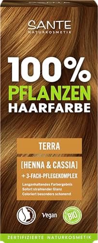 SANTE Naturkosmetik Coloration végétale pour cheveux - Terra - 100 g - Coloration naturelle avec henné bio et cassia - Sans ammoniaque ni peroxyde - Végétalien et testé dermatologiquement