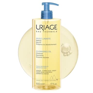Uriage Huile Lavante - 25% de Glycérine - 2-en-1 : Nettoie en Douceur, Hydrate - Huile de Douche Moussante pour toute la Famille - Visage, Corps - pH Physiologique, Peau Sensible - Sans Savon - 500ml