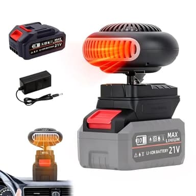 Chauffage D'appoint alimenté par Batterie,Chauffage sans Fil,Chauffage Voiture Portable,Température Réglable en 2 Vitesses,Rotation à 180°,Dégivrage,Désembueur,pour Maison,Bureau,SUV (1 batterie)