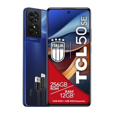 TCL 50SE Smartphone 4G Display 6,78" FHD+ 90Hz, 256 Go, 12 Go de RAM (6 Go+6 Go RAM Expansion), 50 Mpx Caméra hybride, Android 14, batterie 5010 mAh Fast Charging, Dual Sim, Bleu (Bleu)