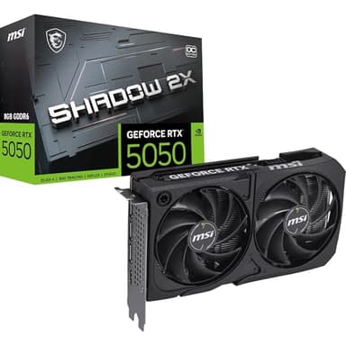 MSI NVIDIA GeForce RTX 5050 8G Shadow 2X OC Carte Graphique - 8 Go GDDR7 (20 GB/s /128 Bits), PCIe 5.0 - Double Ventilateur (2X Ventilateurs TORX 5.0), HDMI 2.1b, DisplayPort 2.1b